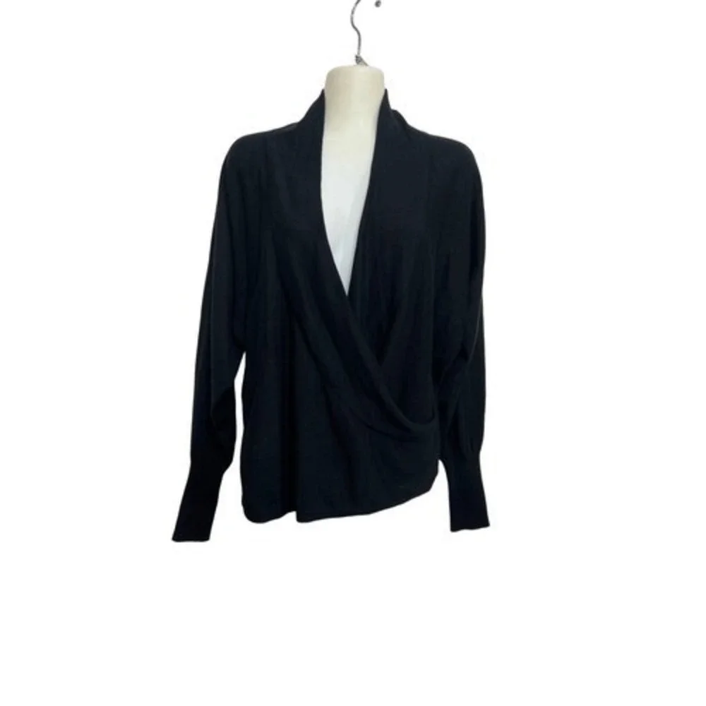 Idina Menzel Encore Wrap Sweater M Black Surplice Dolman Knit Pullover